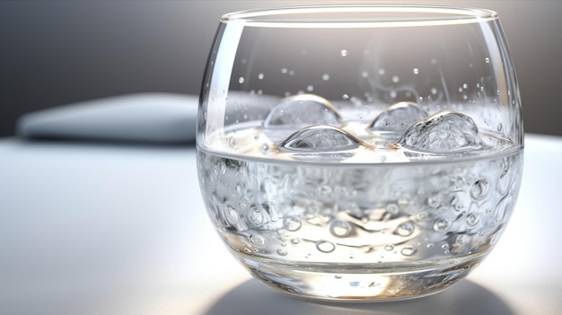 A glass of water with ice on it