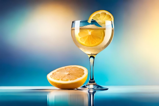 Photo a glass of water with lemon and a lemon.