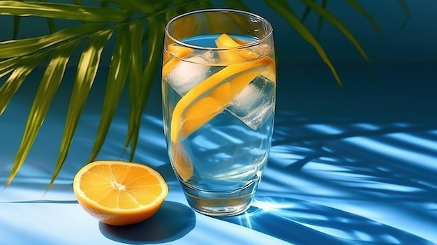 A glass of water with lemon