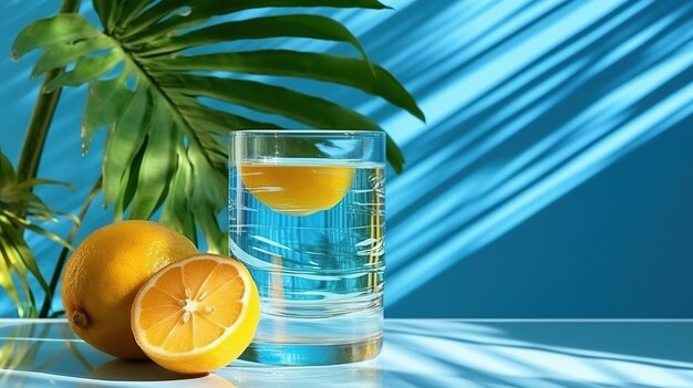 A glass of water with lemon