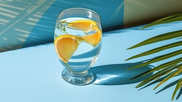 A glass of water with lemon