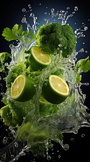 Photo a glass of water with limes and limes in it