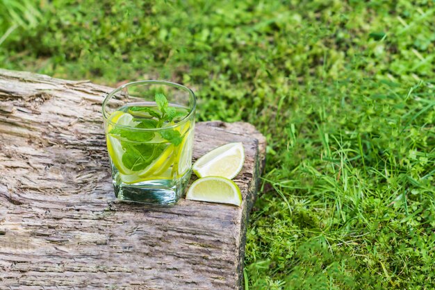 Glass of water with mint and lime