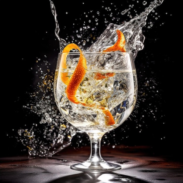 Photo a glass of water with oranges and ice on it