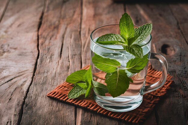 Photo glass of water with refreshing mint leaves