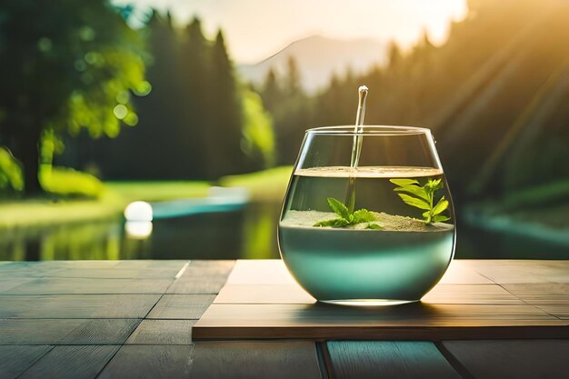 A glass of water with a straw in it and a drink in it.