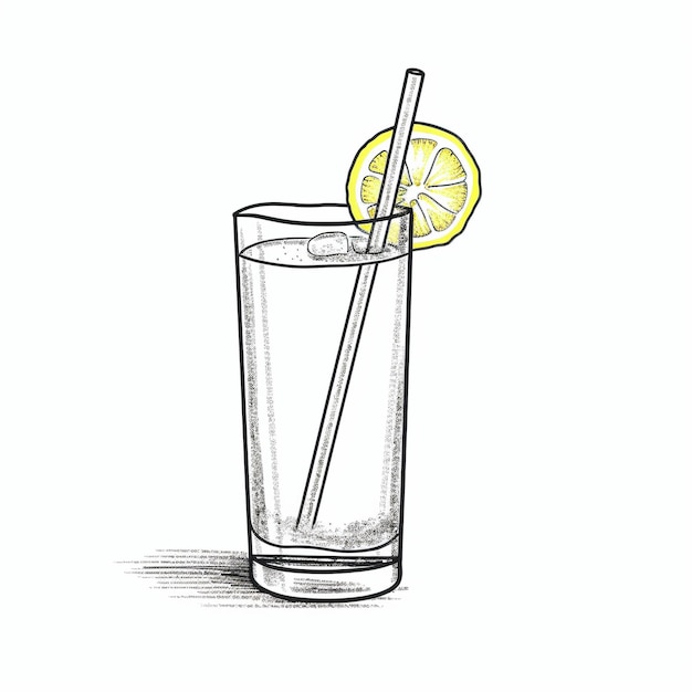 Photo a glass of water with a straw and a lemon on it.