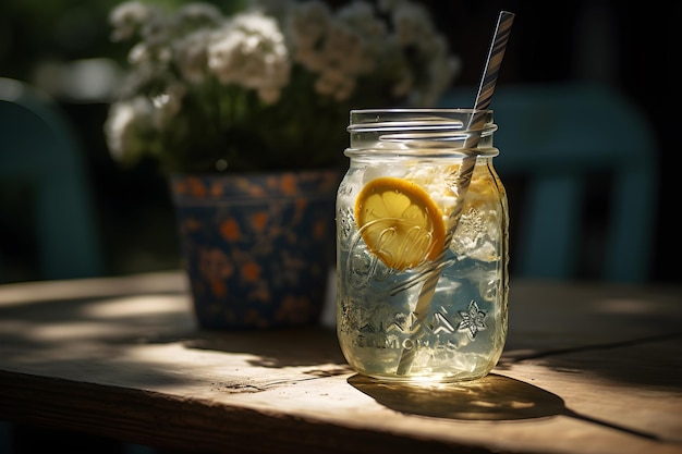 Foto un bicchiere d'acqua con una cannuccia e una cannuccia