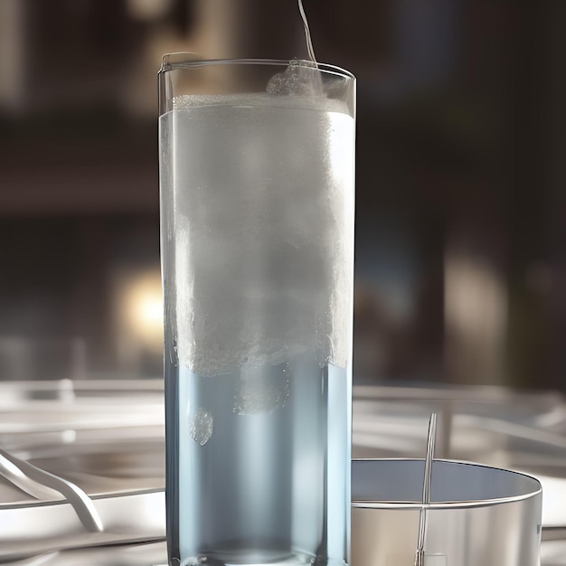 A glass of water with a teaspoon in it.