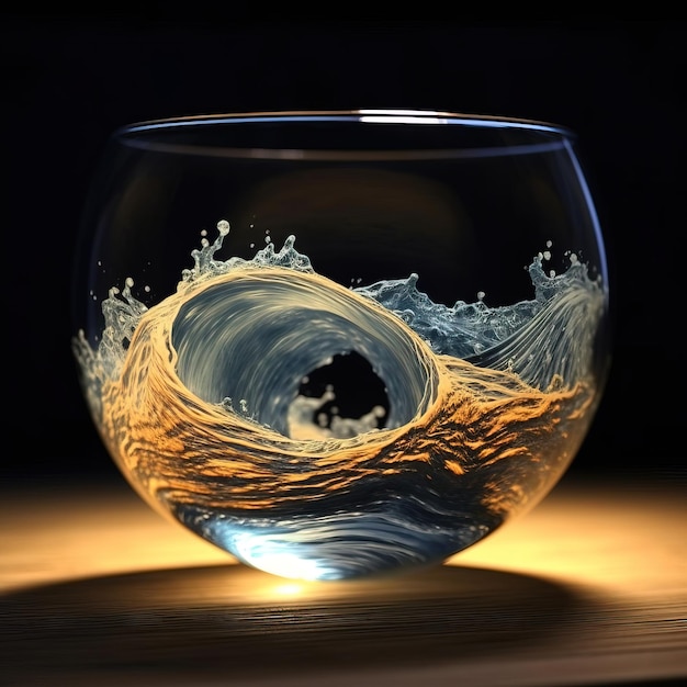 Photo a glass of water with a wave on it