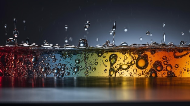 A glass of water with the word rainbow on it