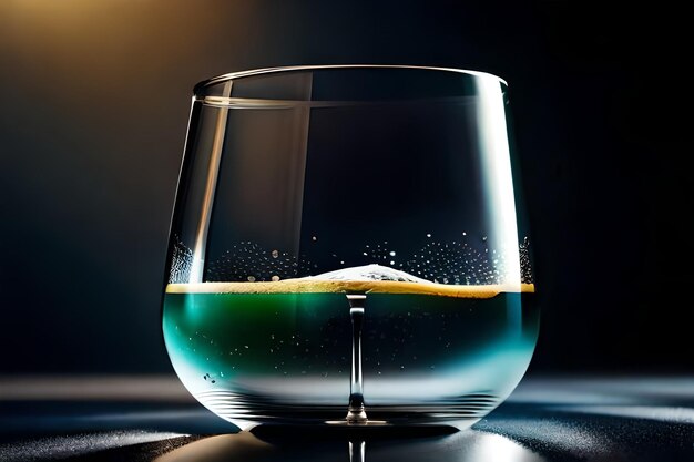 a glass of water with a yellow substance in it