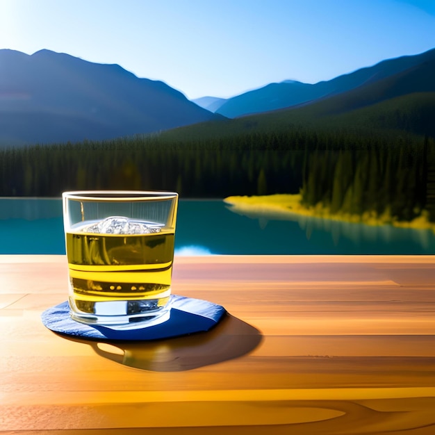 A Glass of water on a wooden table