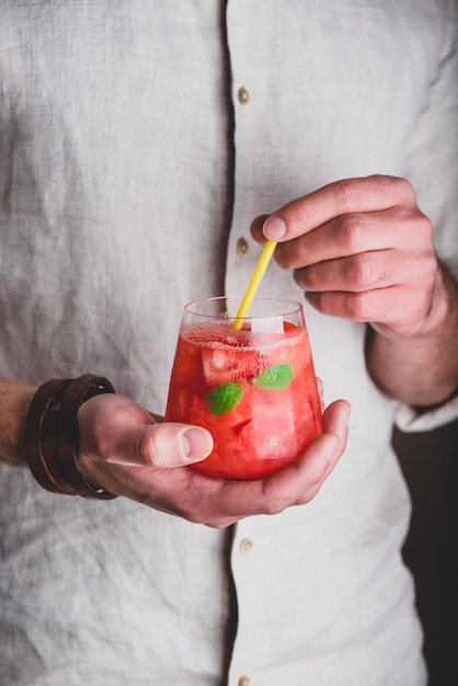 Glass of watermelon cocktail