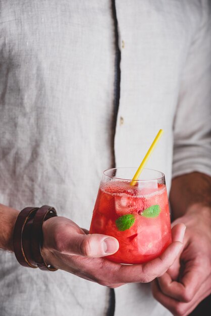 Glass of watermelon and gin cocktail