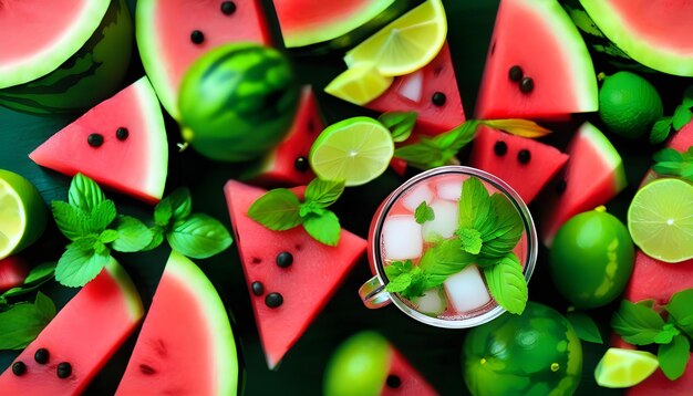 Photo a glass of watermelon mojito with a slice of watermelon on the rim