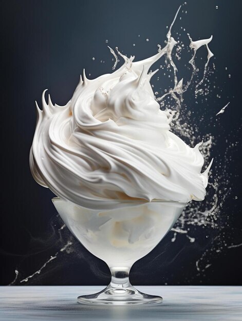 a glass of whipped cream is shown with a reflection of a glass.