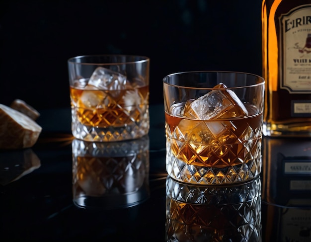 A glass of Whiskey on a black background