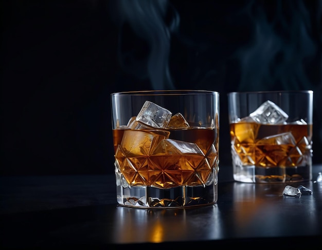 A glass of Whiskey on a black background