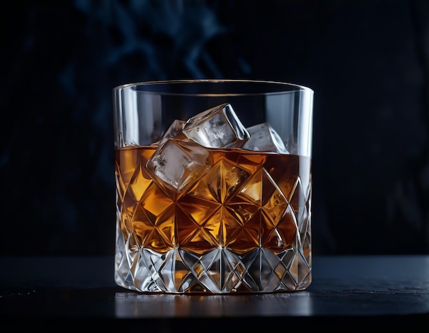 A glass of Whiskey on a black background