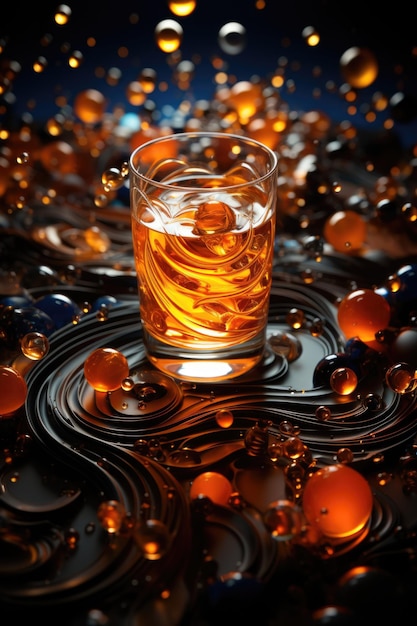 Photo a glass of whiskey is sitting on a black background ai