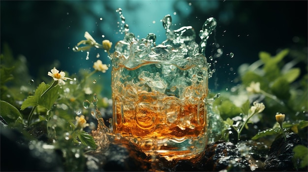ウイスキーのグラスが水をスプラッシュしています