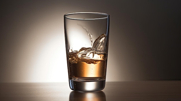 A glass of whiskey with ice cubes on it