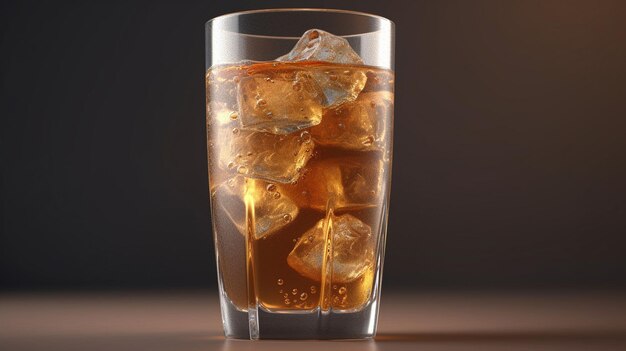 A glass of whiskey with ice cubes in it.