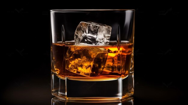 Photo a glass of whiskey with ice cubes on the top.