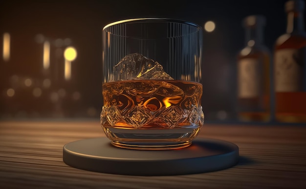 A glass of whiskey with ice on it. ai generated