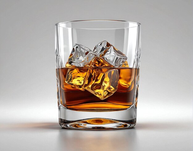 a glass of whiskey with ice on the rocks