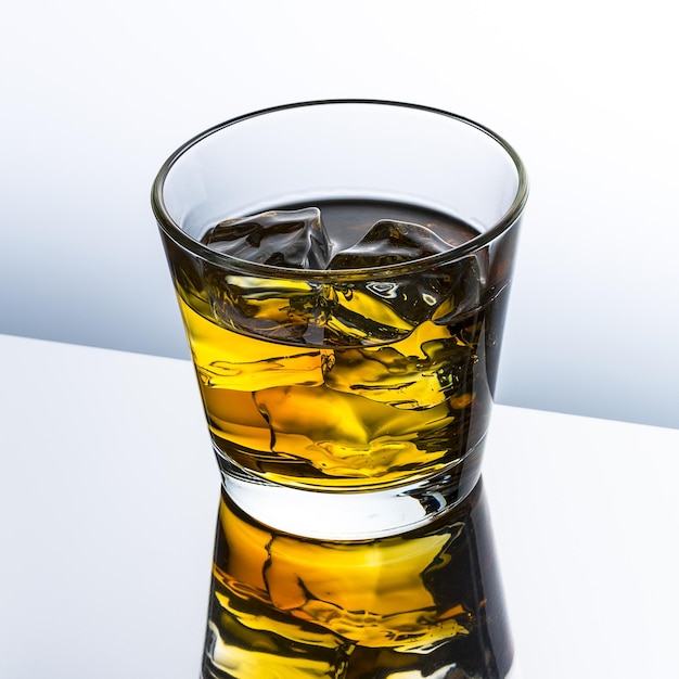 Glass of whiskey with ice