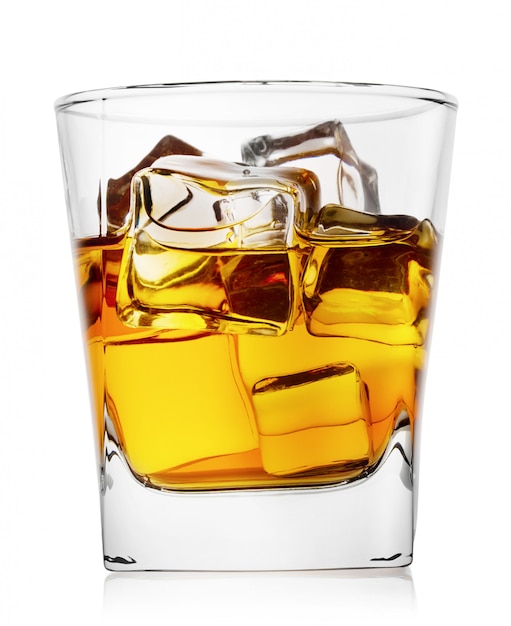 Glass of whiskey with ice