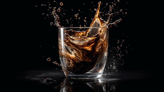 Photo a glass of whiskey with a splash of liquid in itgenerative ai