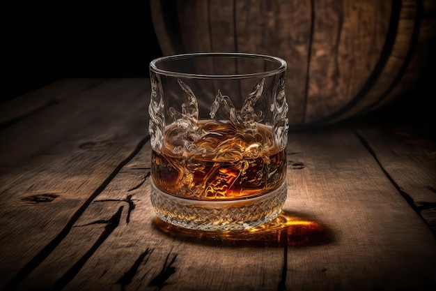 Glass of whiskey on wooden background Generative AI