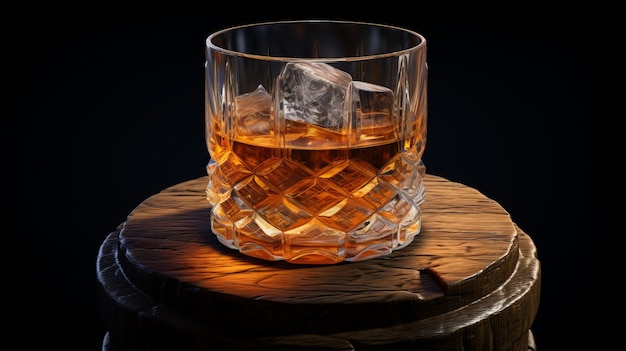 A glass of whiskey on a wooden table