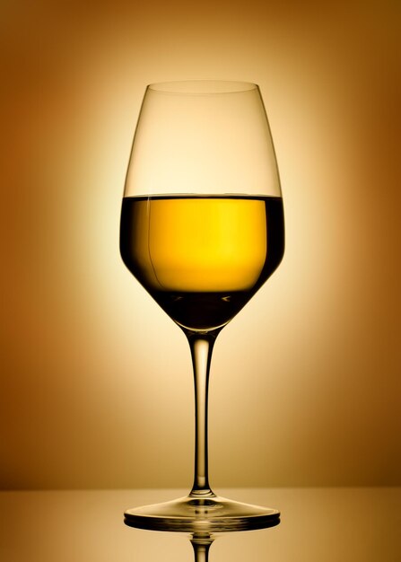 Glass of white wine over gold background