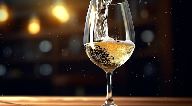 A glass of white wine is poured into a glass.