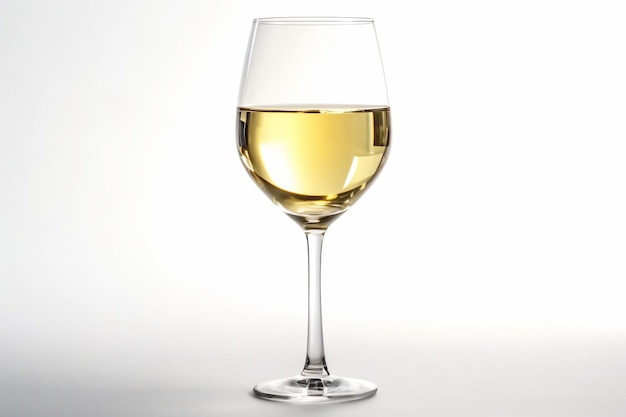 a glass of white wine on a white background