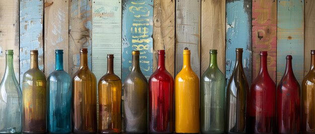 Photo glass wine bottles against a wooden background