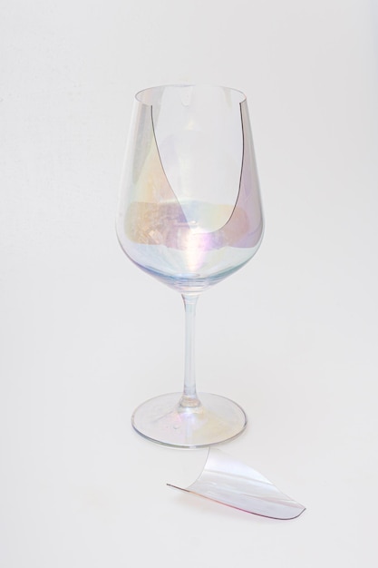 Glass wine glasses with broken edges from impact