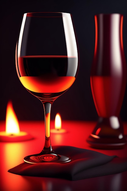 A glass of wine is on a table with a candle behind it.