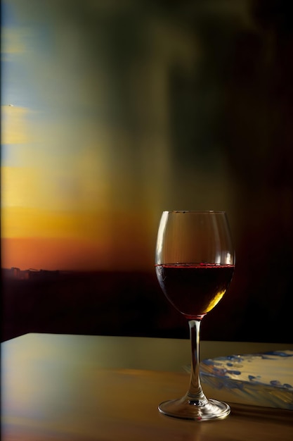 テーブルの上に座っているワインのグラス