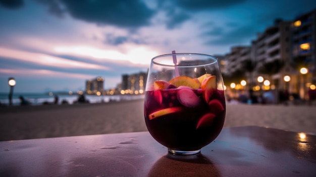 Foto un bicchiere di vino seduto sopra un tavolo di legno generativo ai immagine