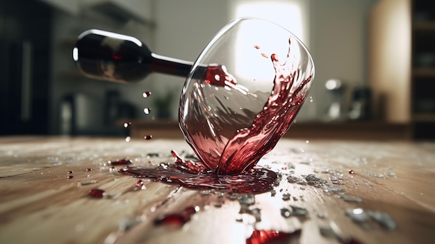Photo glass of wine smashing on floor slow motion breaking wine glass broken wine glass