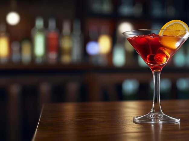 Foto un bicchiere di vino a fragola nel bar del tavolo