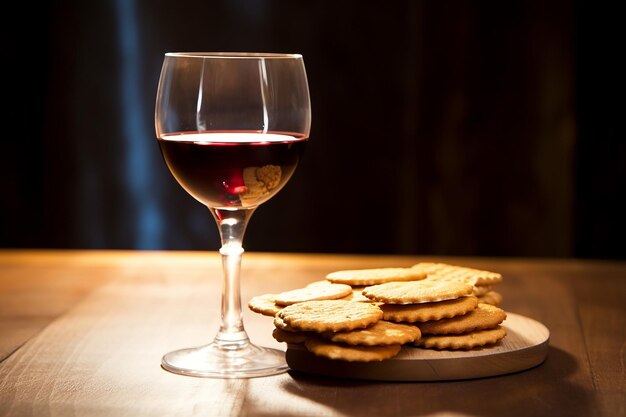 Glass of Wine and Wafers on Church Altar