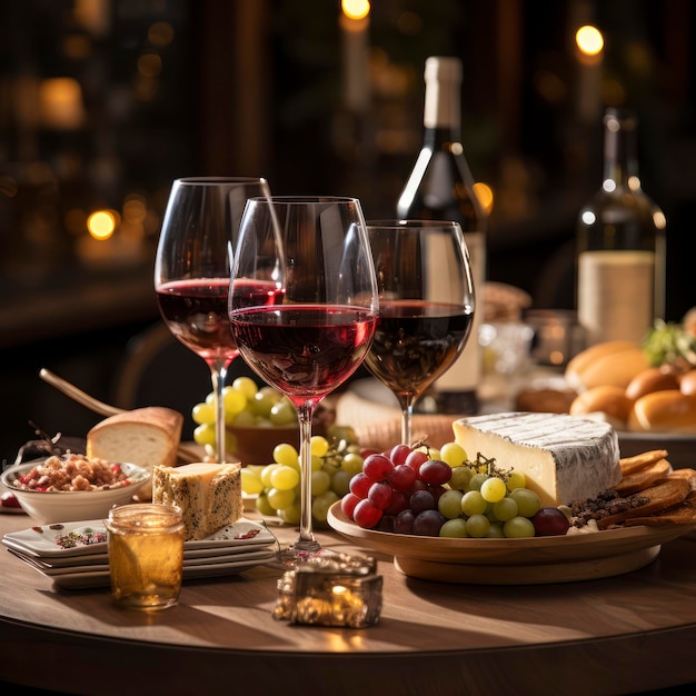 Photo a glass of wine with exquisite appetizers in the interior of an expensive restaurant