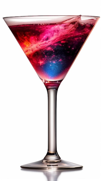 A glass of wine with a galaxy and a galaxy in it