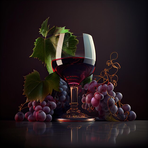 A glass of wine with grapes and grapes on it.